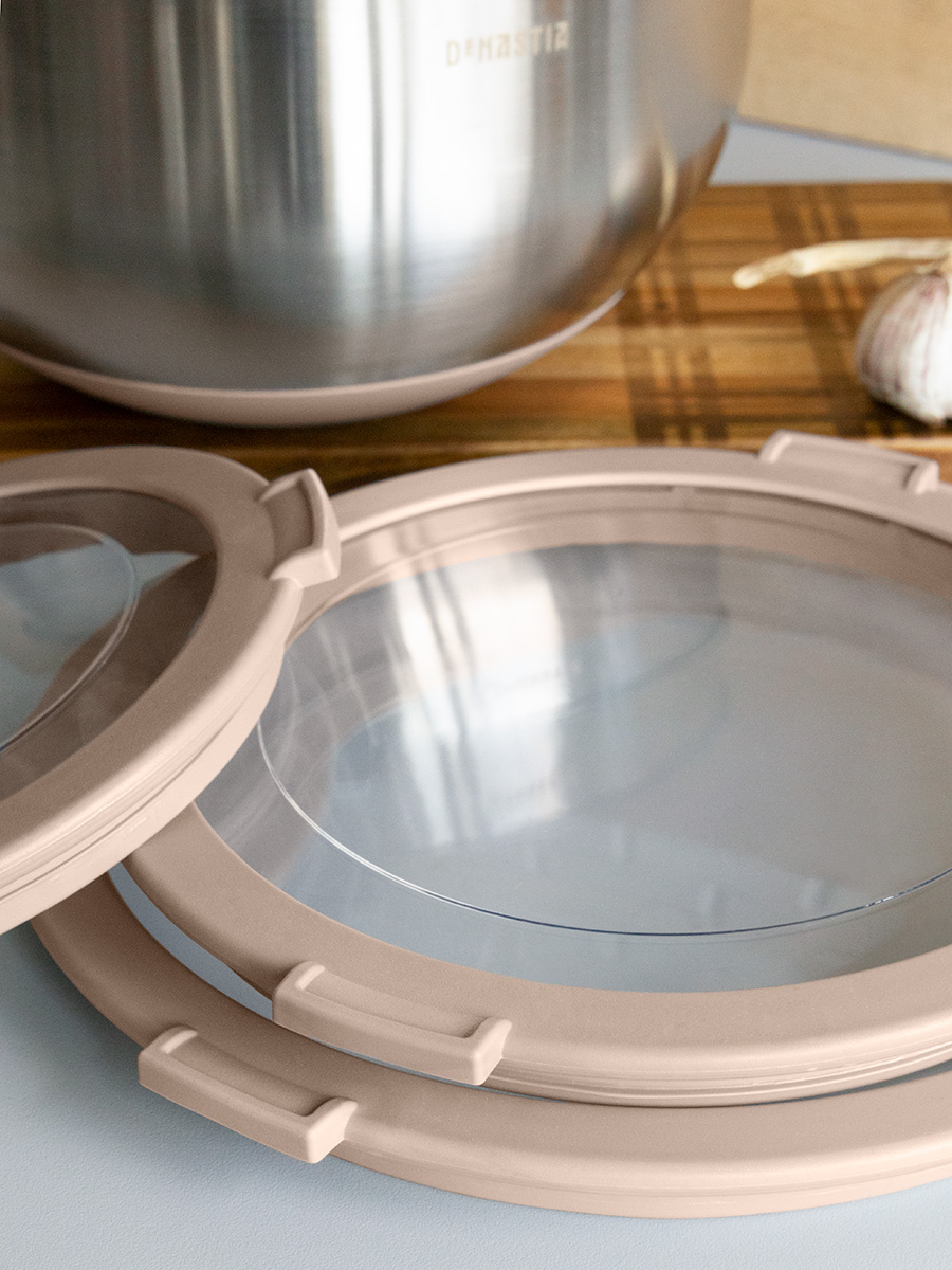Миска DeNASTIA с прозрачной крышкой 5 л нерж.сталь бежевый A000336 - фото 6