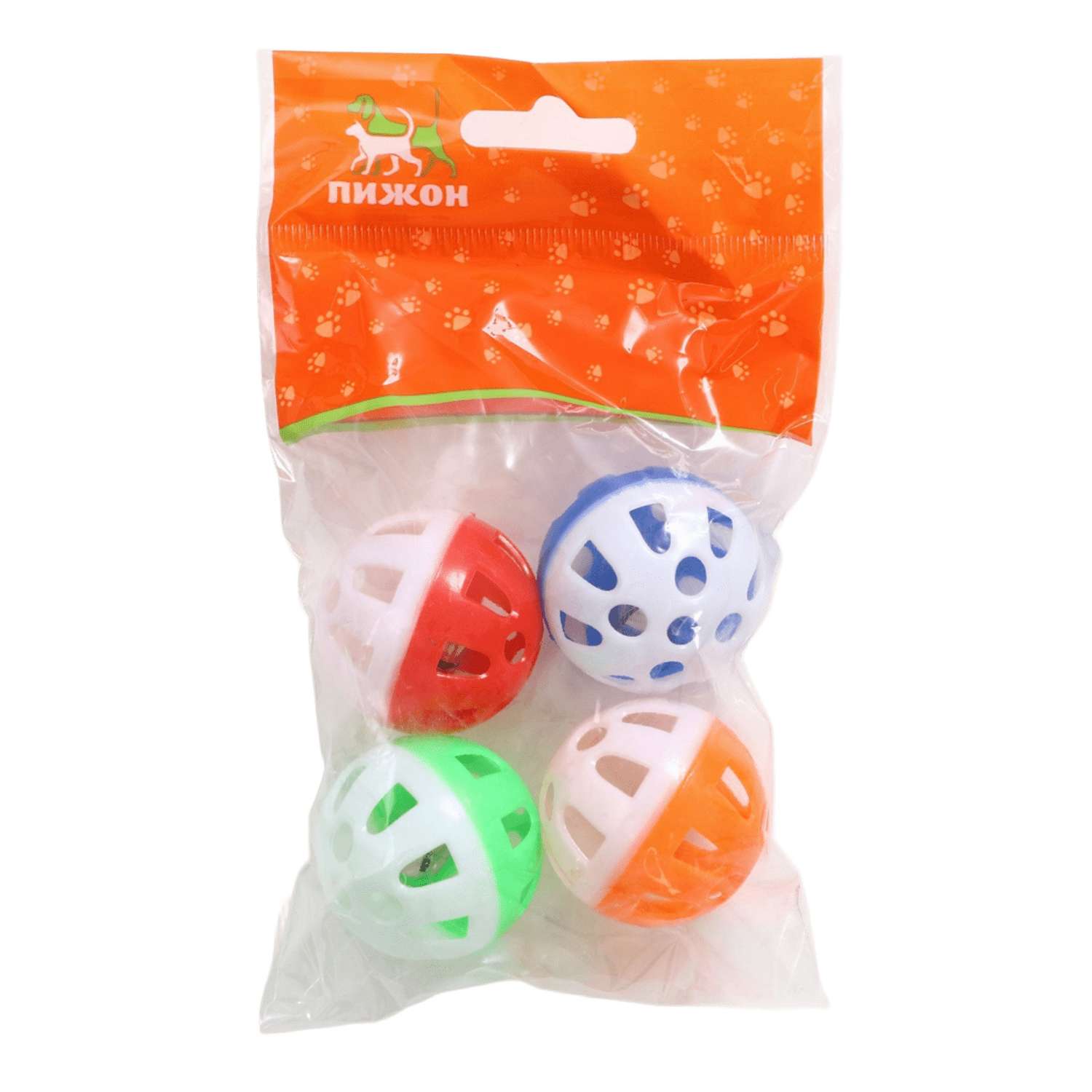 Набор шариков для кошек Пижон с бубенчиком 4шт в ассортименте - фото 6