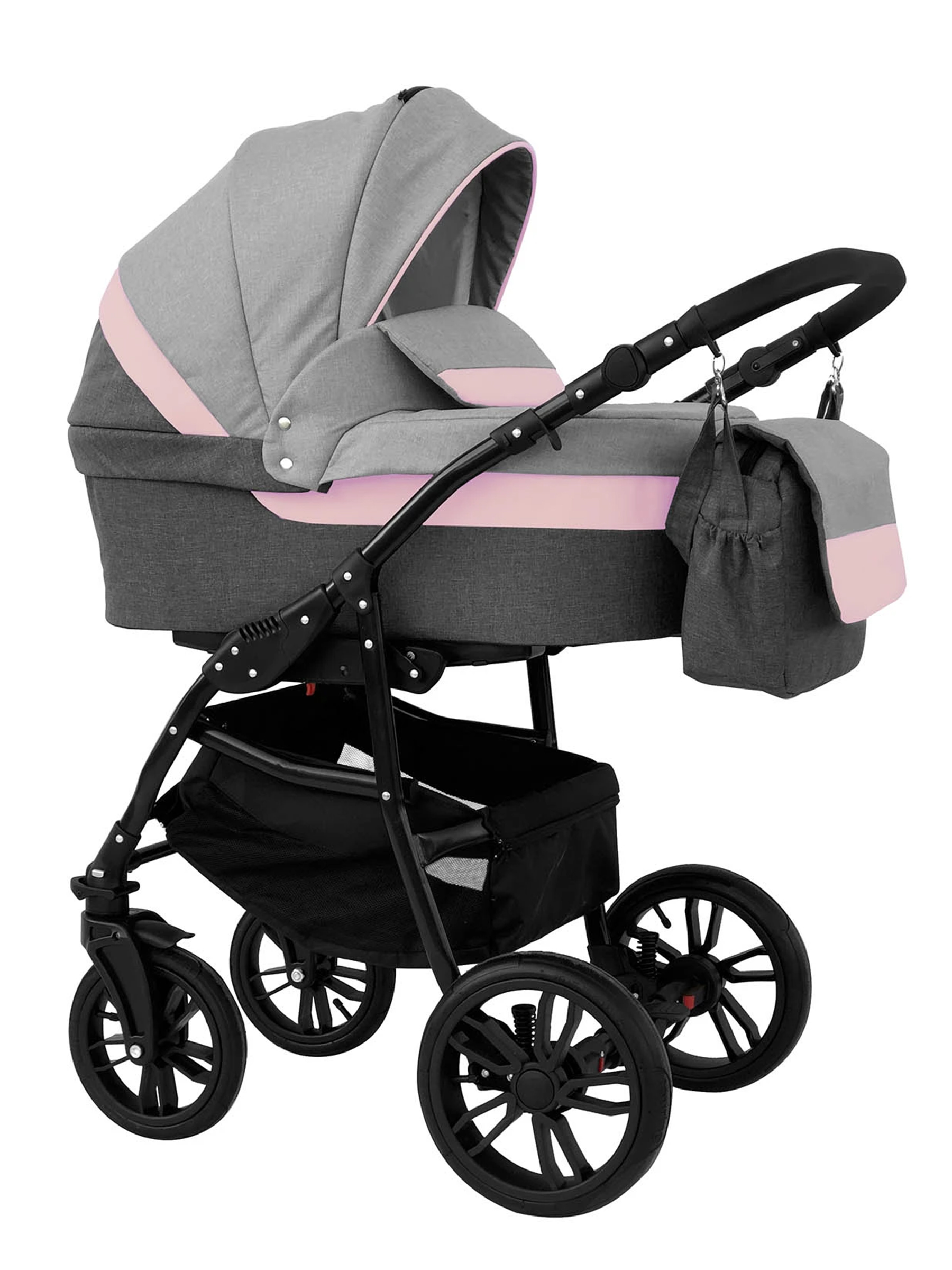 Коляска 2в1 alis Alvaro 03 серый-розовый - фото 1