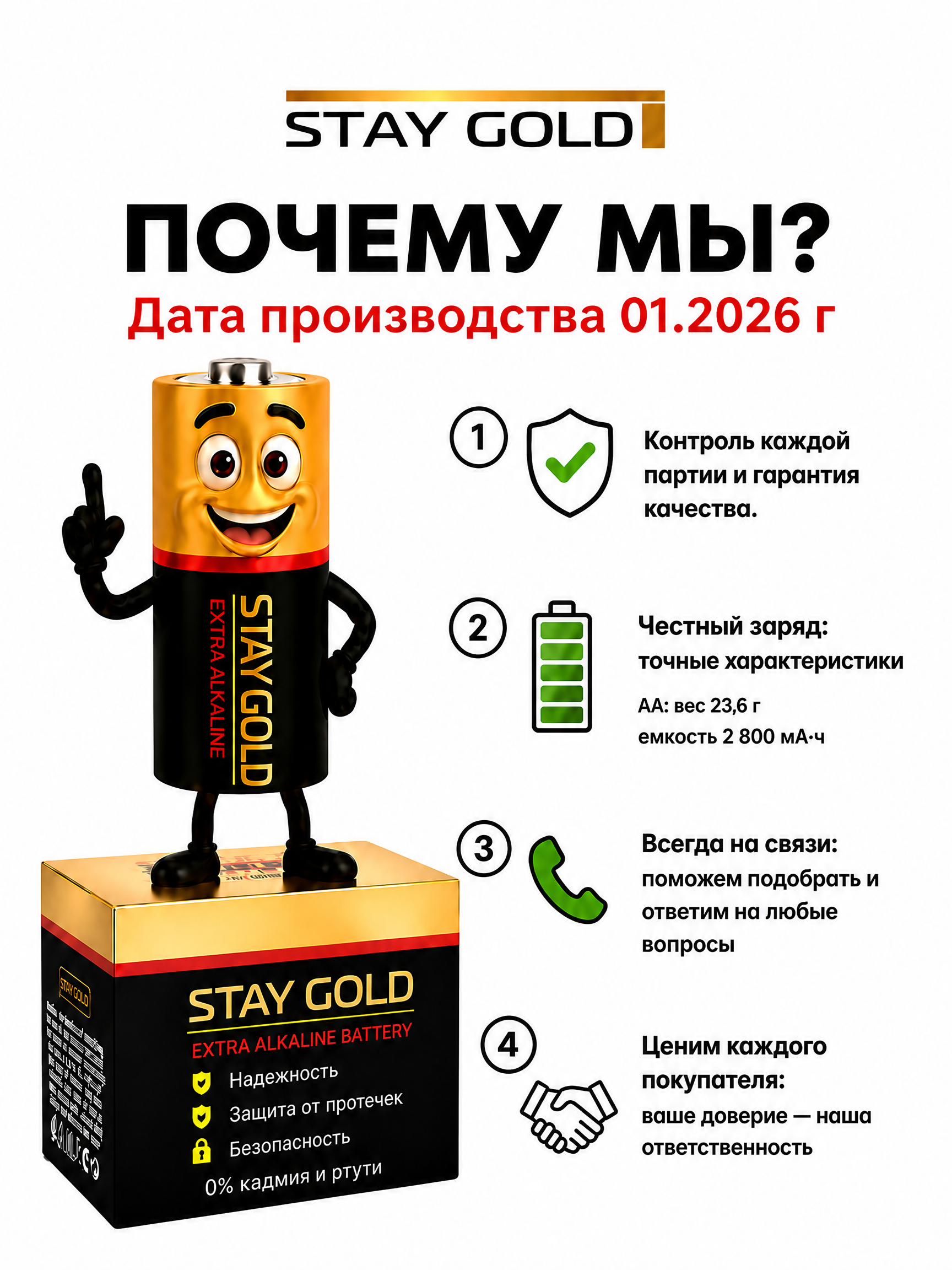 Батарейки АА пальчиковые алкалиновые Stay Gold набор 40 штук - фото 2