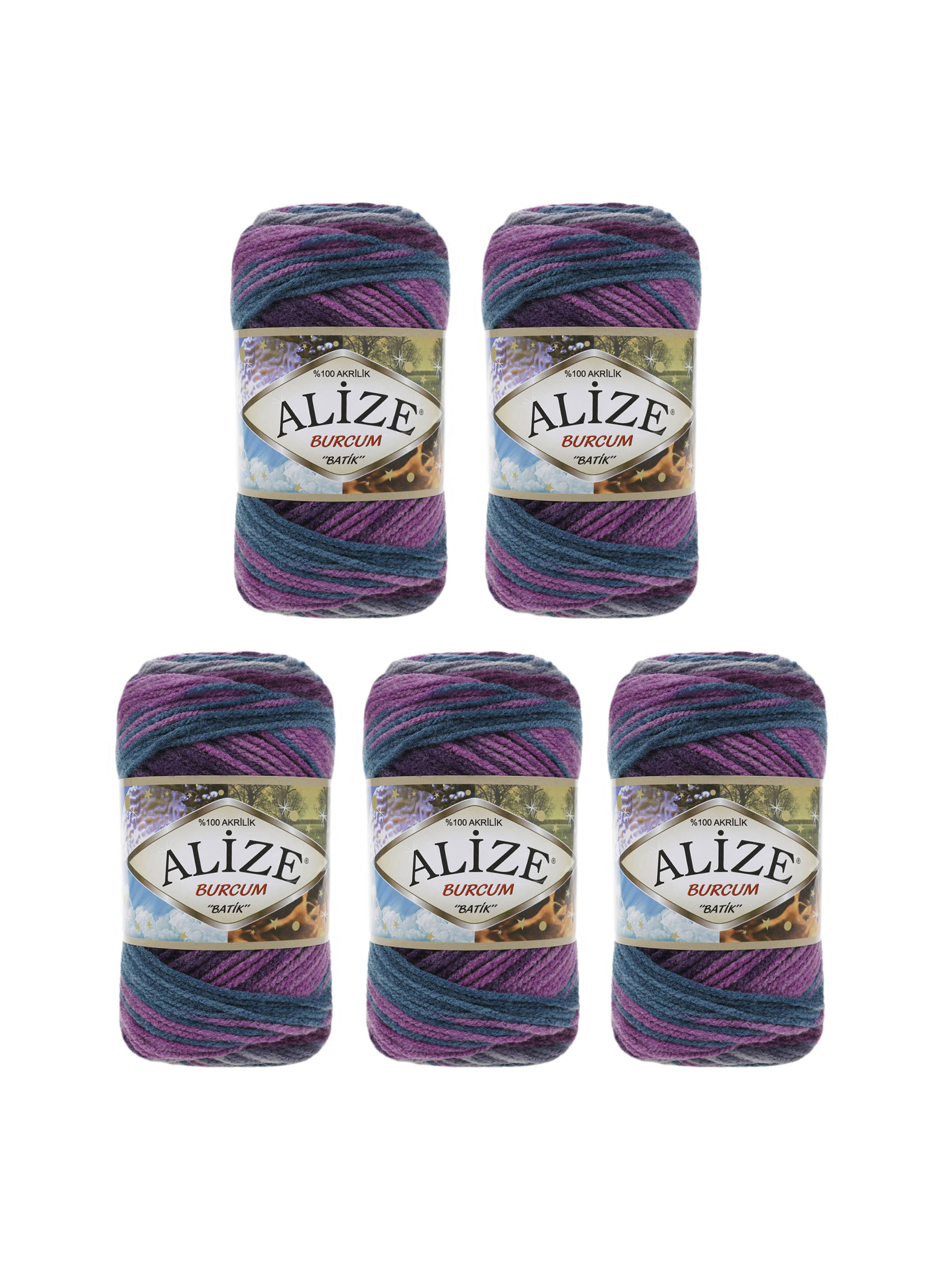 Пряжа Alize для вязания Burcum Batik 100 гр 210 м 5 мотков 3366 секционный - фото 6