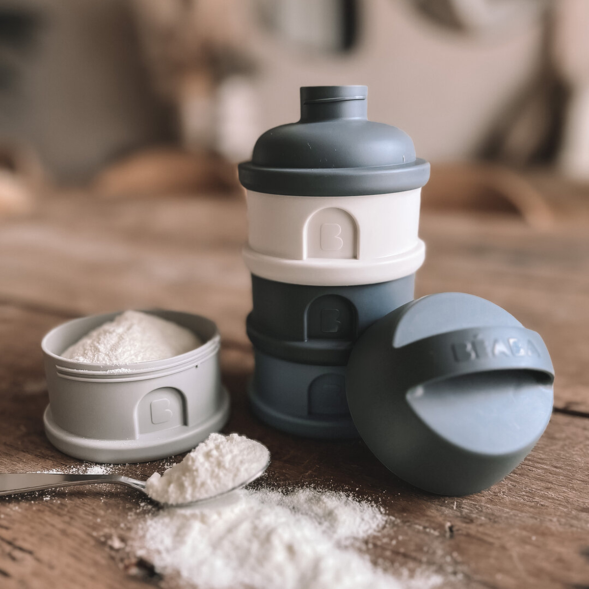 Контейнер для детского питания BEABA сыпучих смесей и снеков, 4 секции, серый - фото 5