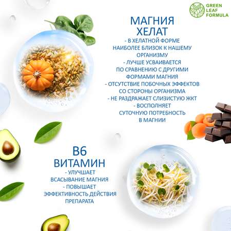 Магний В6 хелат 90 капсул Green Leaf Formula успокоительное для взрослых от стресса для сна