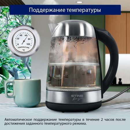 Электрочайник STINGRAY ST-KT3001A черный стеклянный