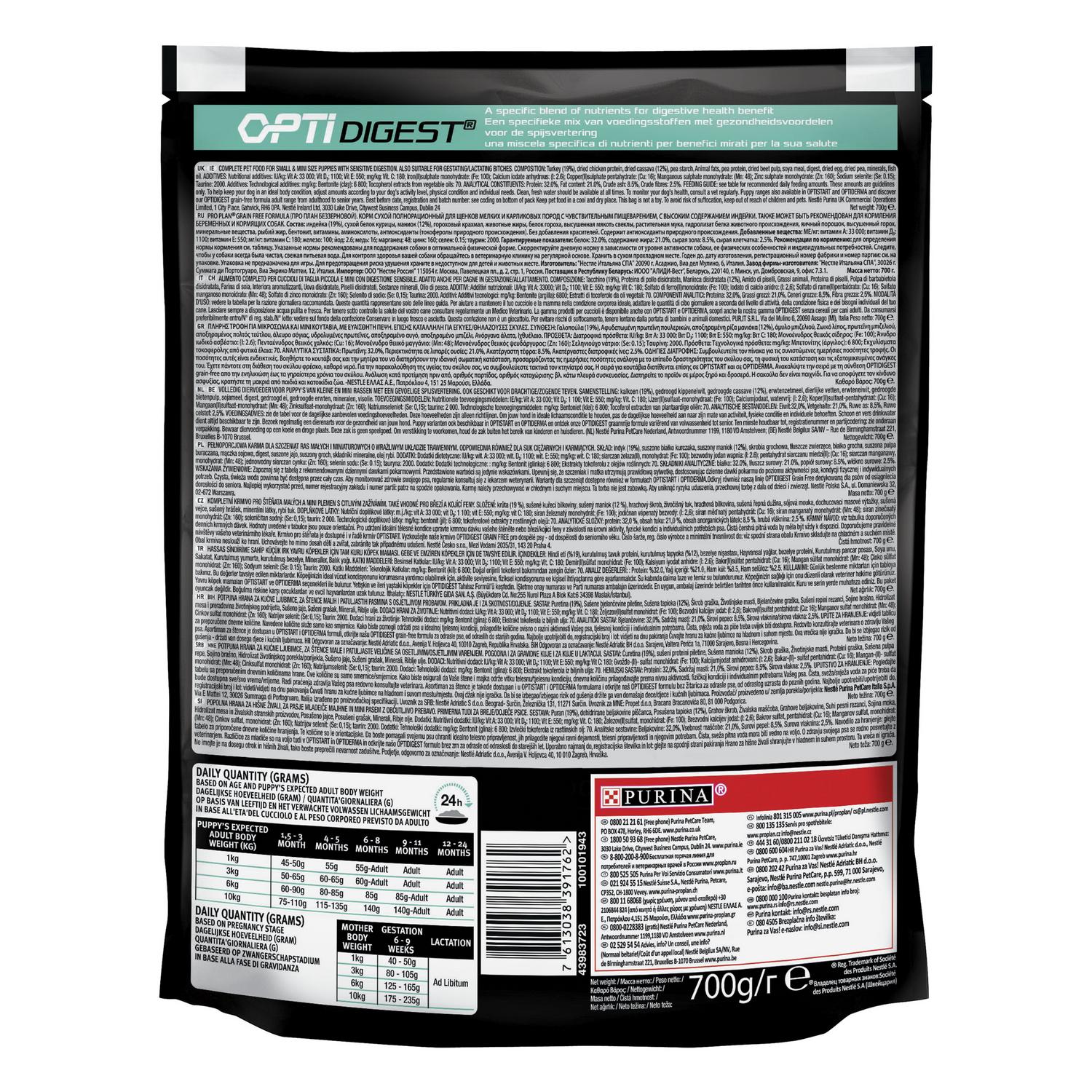Корм для щенков PRO PLAN Grain Free Formula мелких и карликовых пород чувствительное пищеварение индейка 700г - фото 3