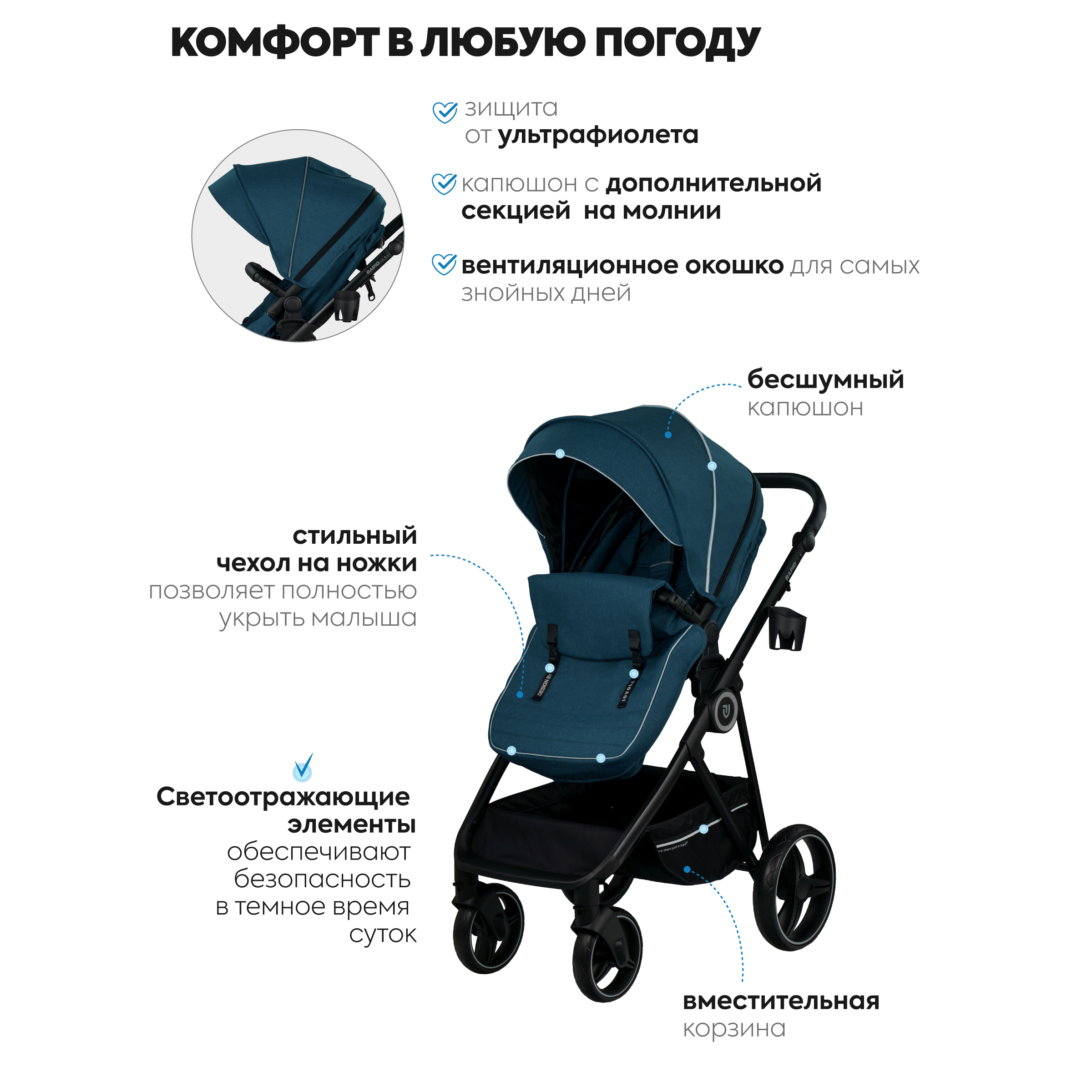 Коляска трансформер JOVOLA RAPID морская волна - фото 6