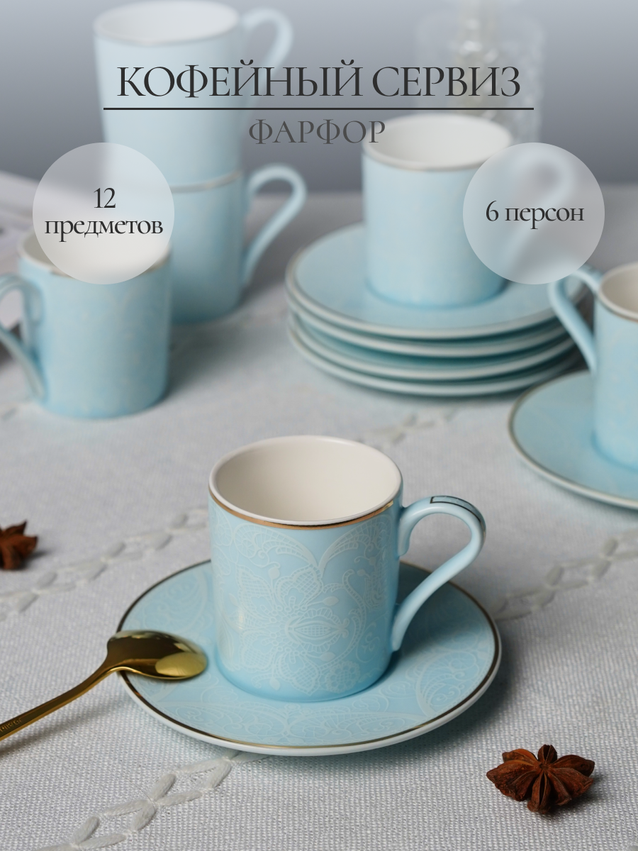 Набор кофейный Balsford 12 предметов голубой - фото 1