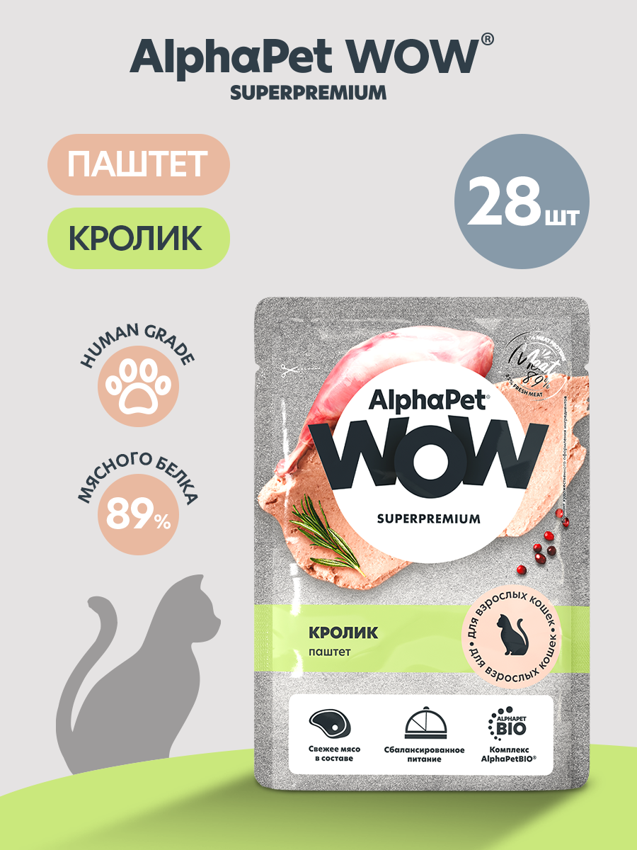 Влажный полнорационный корм AlphaPet для взрослых стерилизованных кошек паштет с кроликом 15 шт/80г - фото 1