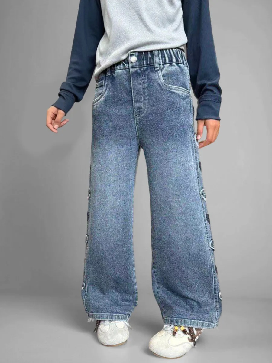 Джинсы iUkoworld Джинсы для девочки на резинке широкие - фото 2