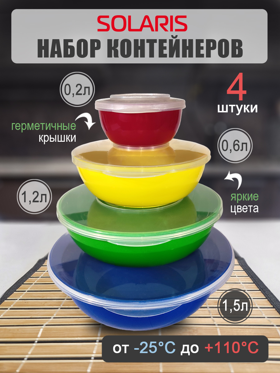 Изображение товара Набор контейнеров Solaris Матрёшка с герметичными крышками 4 шт