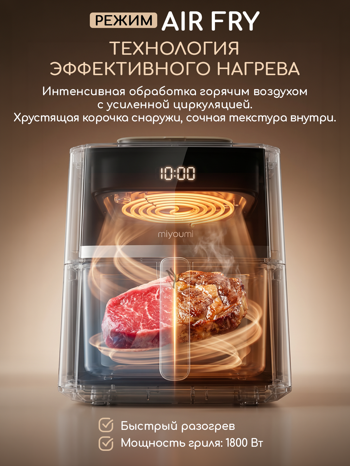 Аэрогриль электрический Miyoumi 7 л с функцией пара и Wi-Fi управлением - фото 11