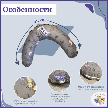 Подушка для беременных рогалик Owl and EarlyBird и кормящих женщин бумеранг Бабочки