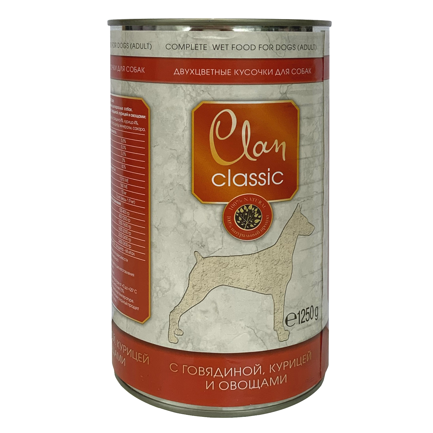 Корм для собак Clan Classic Кусочки в соусе с говядиной и курицей и овощами консервированный 1250г - фото 1