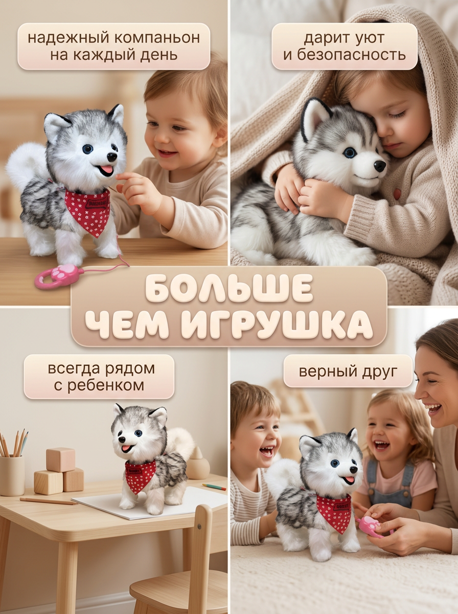 Мягкая игрушка BalaToys Собачка на поводке - фото 4