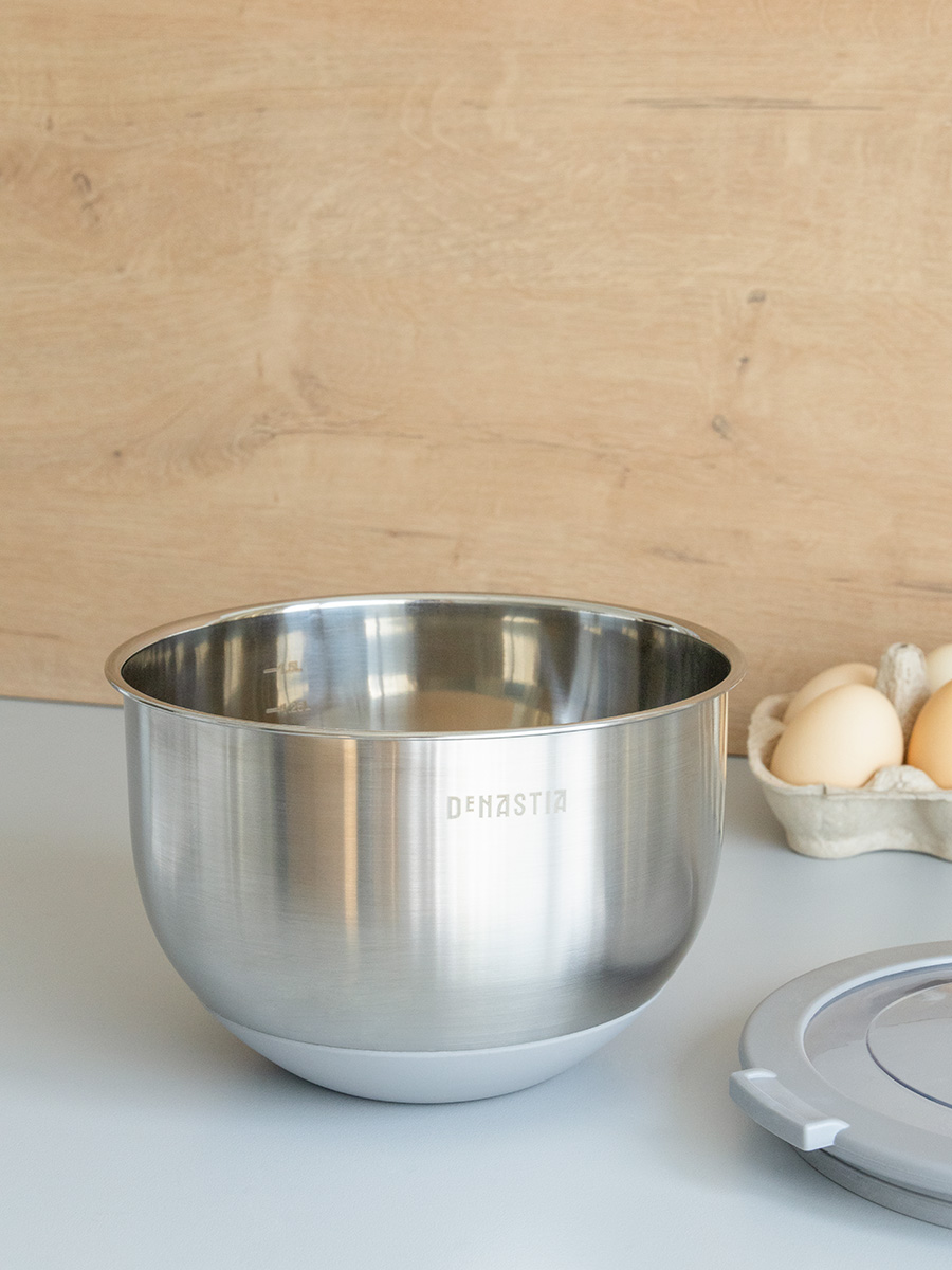 Миска DeNASTIA с прозрачной крышкой 1.5 л нерж.сталь серый A000337 - фото 3