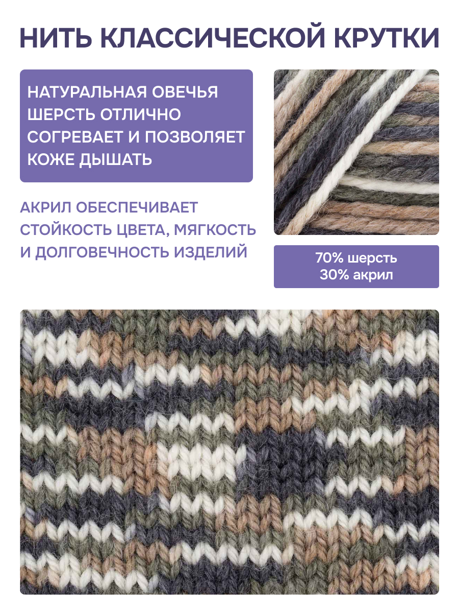 Пряжа для вязания Люблю Вязать Шерстяная секционная 100 г 125 м 3 шт - фото 2