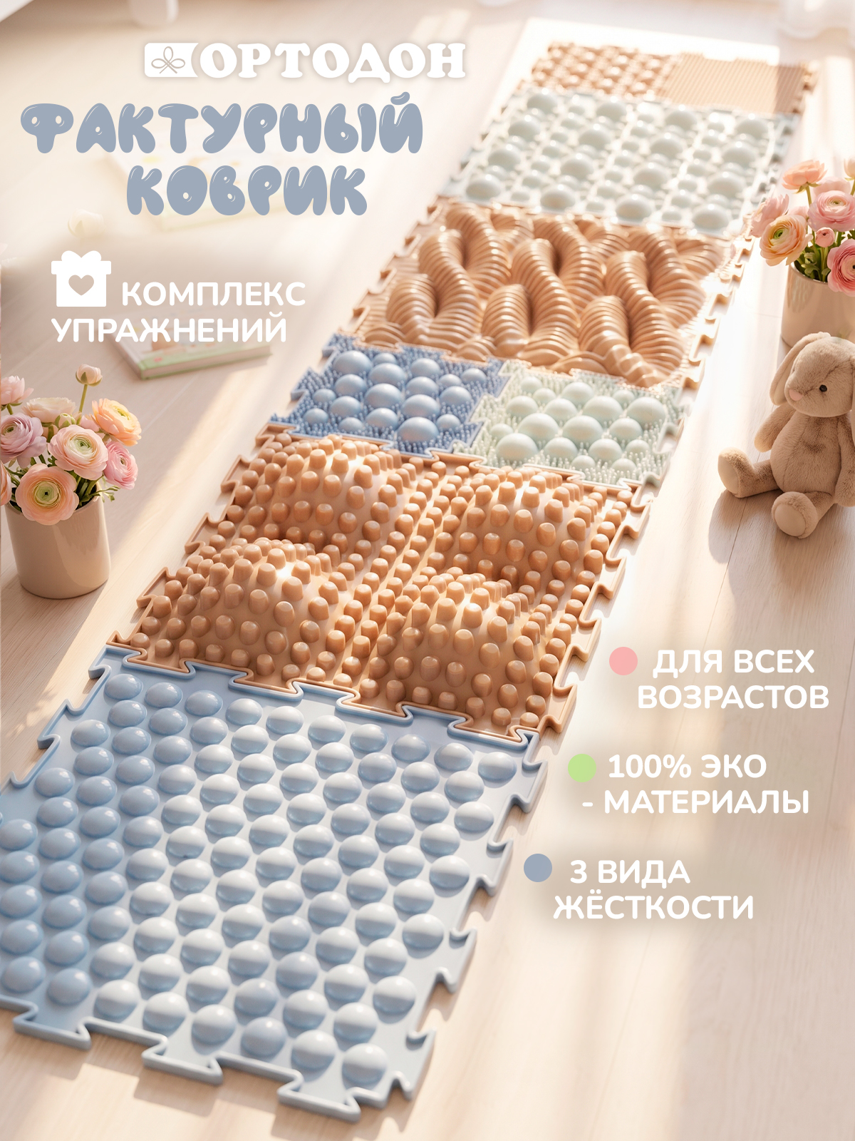 Коврик-пазл Ортодон массажный развивающий детский 26 x 122 см - фото 1