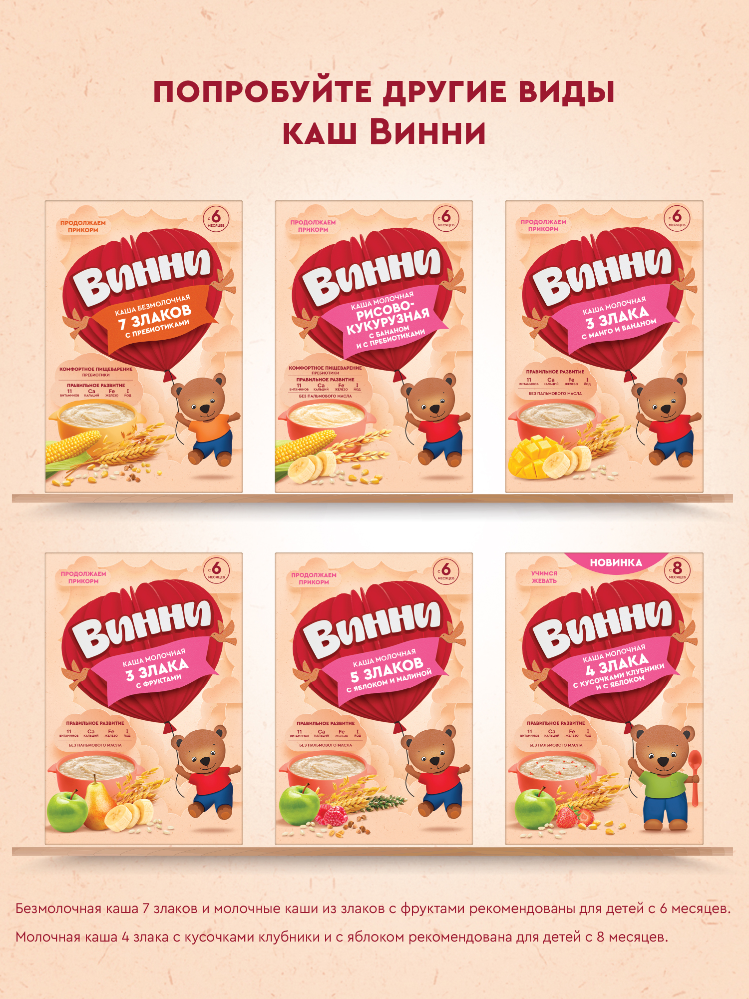 Каша Винни молочная 5 злаков с пребиотиком 200г с 6месяцев - фото 12