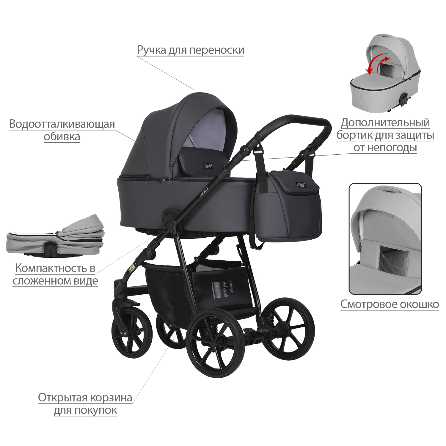 Коляска 2в1 Kitelli Areo PRO черный - фото 3