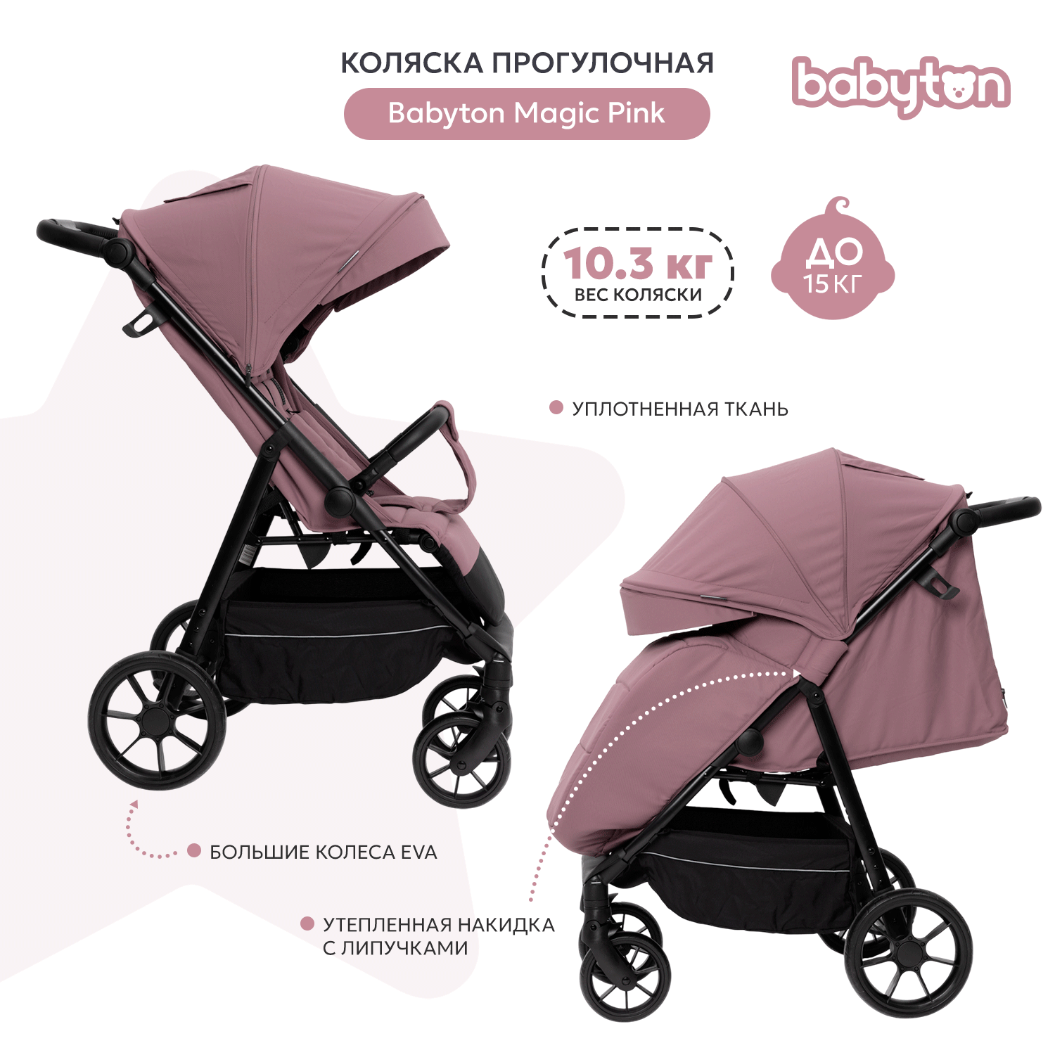 Коляска прогулочная Babyton Magic Pink розовый - фото 2