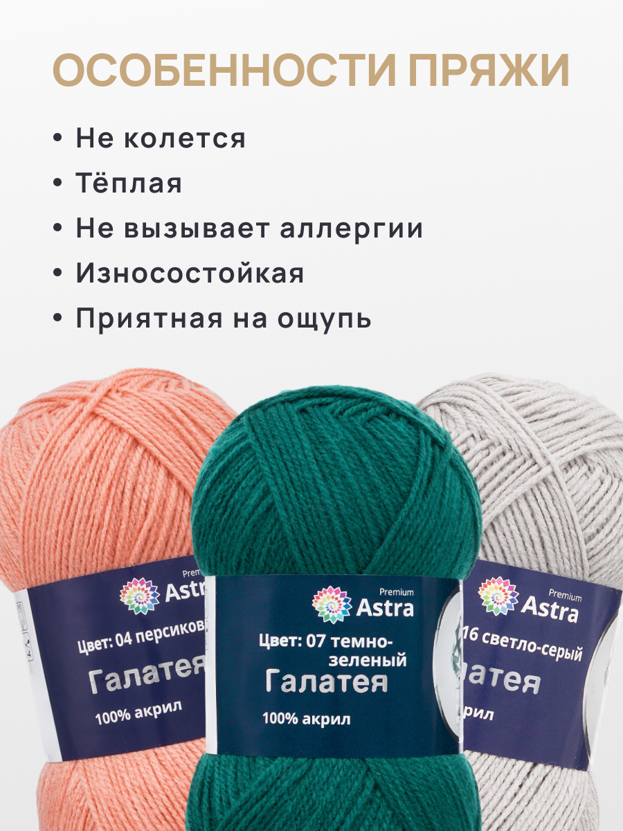 Пряжа Astra Premium Галатея акриловая 100 г 250 м 07 темно-зеленый 3 мотка - фото 5