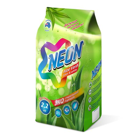 Стиральный порошок NEON COLOR WHITE экологичный гипоаллергенный c Алоэ вера 2200 г 35 стирок