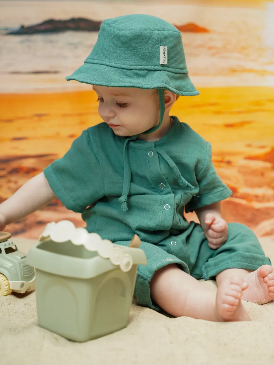 Песочник с панамкой Супер Пупс кос/мусл/хаки - фото 8