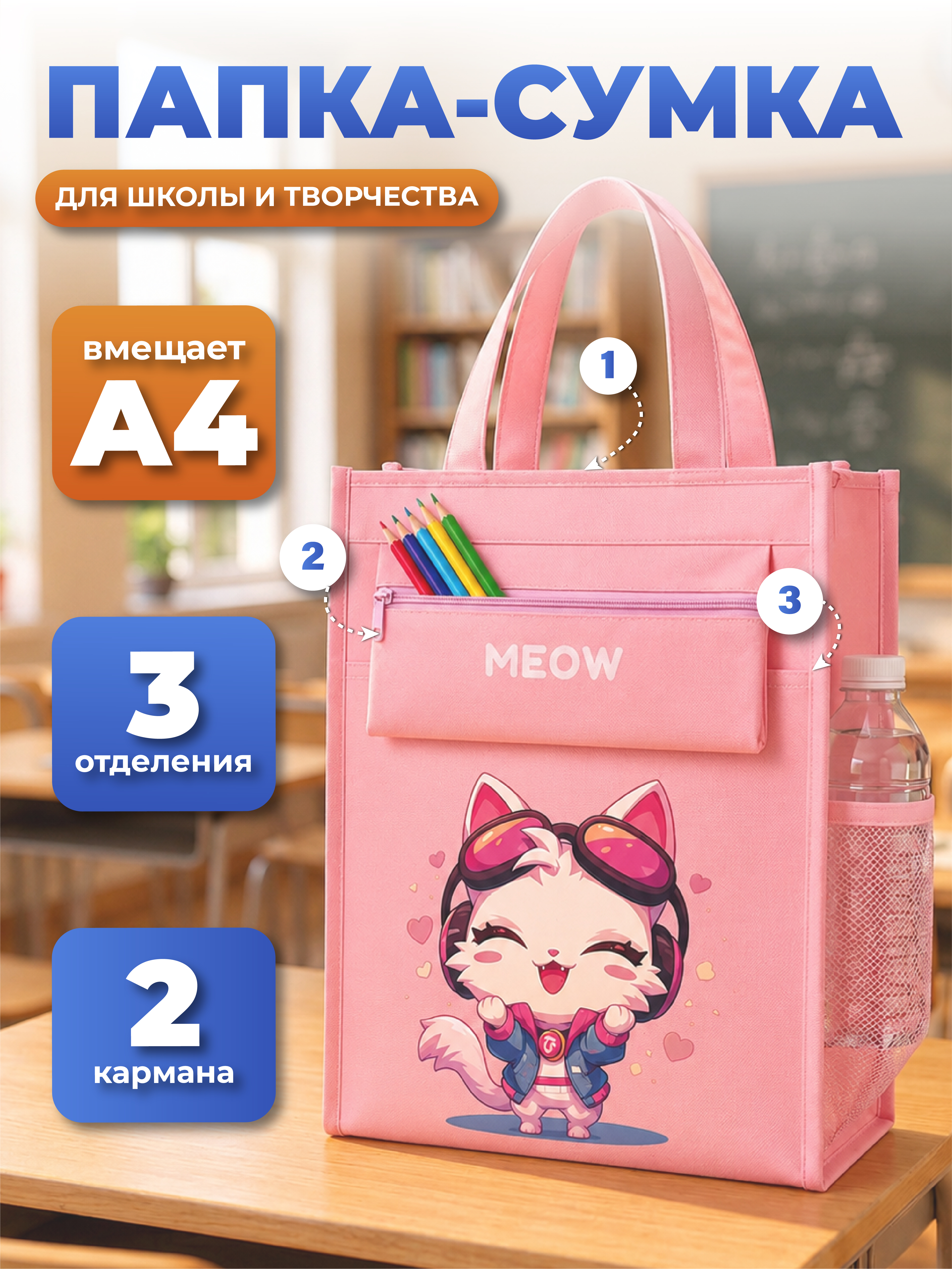 Папка с ручками AXLER для девочки школьная А4 - фото 1