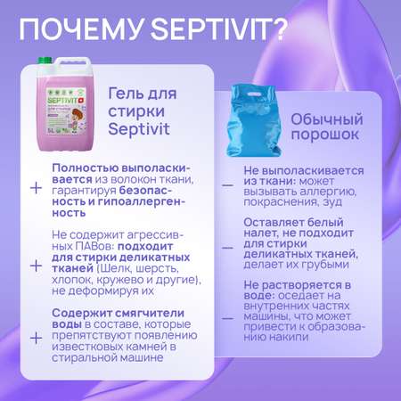 Гель для стирки SEPTIVIT Лаванда для деликатных тканей 5л