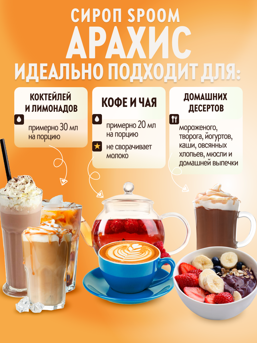 Сироп SPOOM Арахис 1л для кофе коктейлей и десертов - фото 2