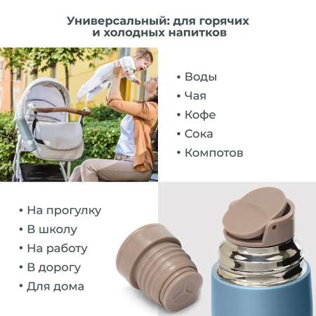 Термос детский для воды, чая, напитков Nuvita с кружкой и силиконовой ручкой 400 мл синий