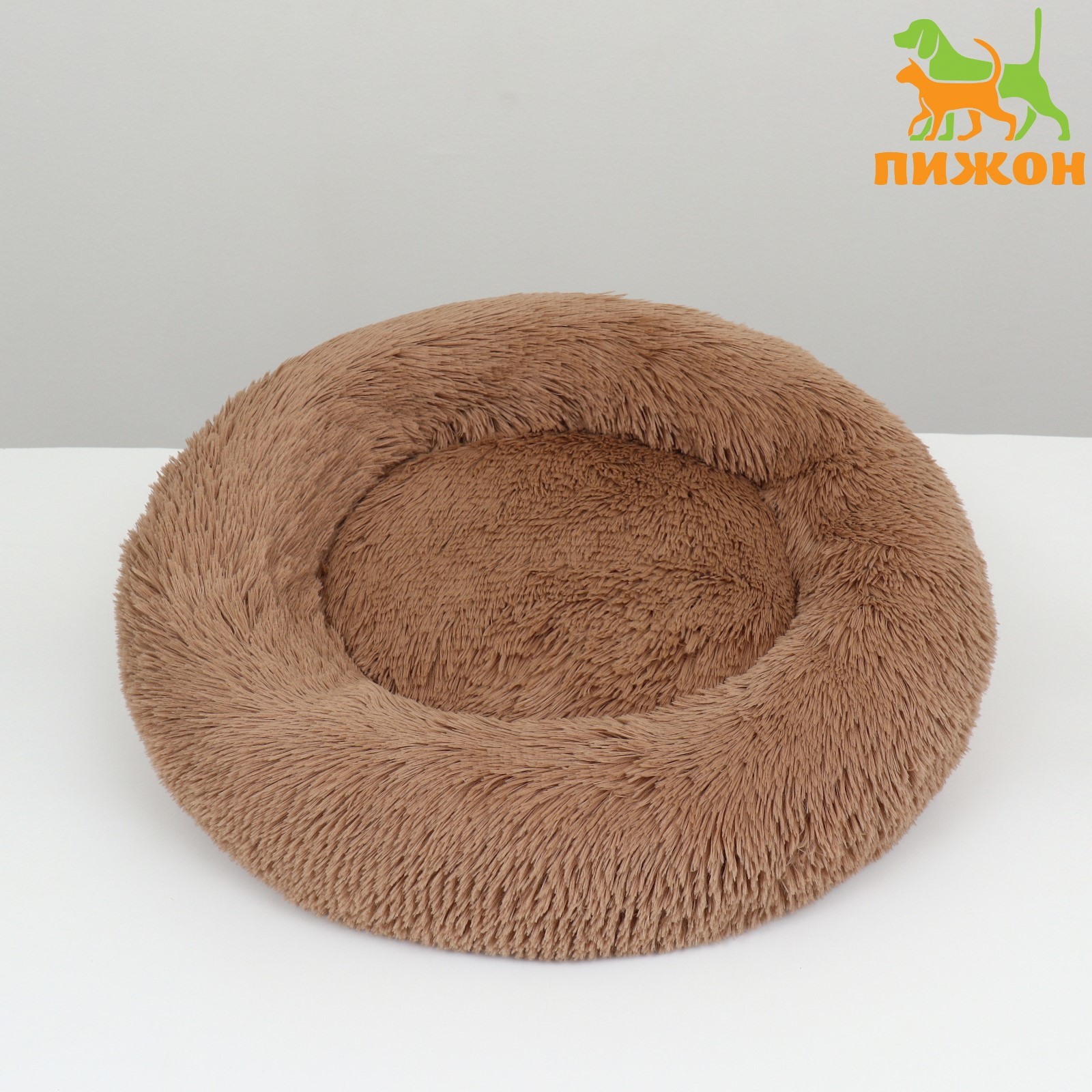 Лежанка Пижон для собак и кошек длинный мех 60х60х20 см коричневая - фото 1