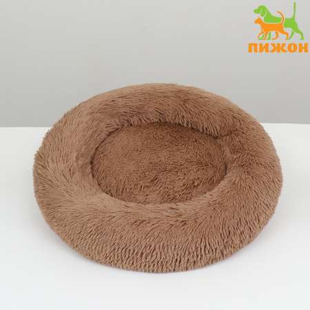 Лежанка Пижон для собак и кошек длинный мех 60х60х20 см коричневая