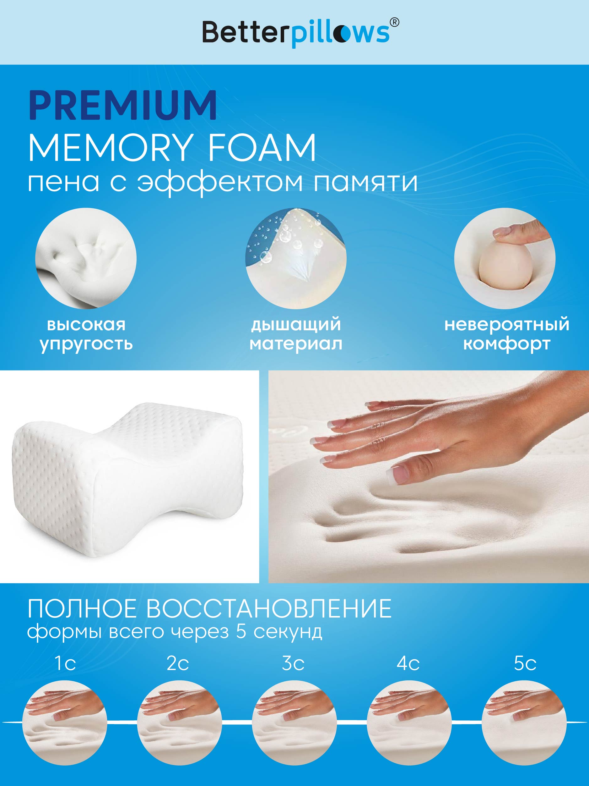 Подушка ортопедическая для ног Betterpillows с эффектом памяти - фото 8