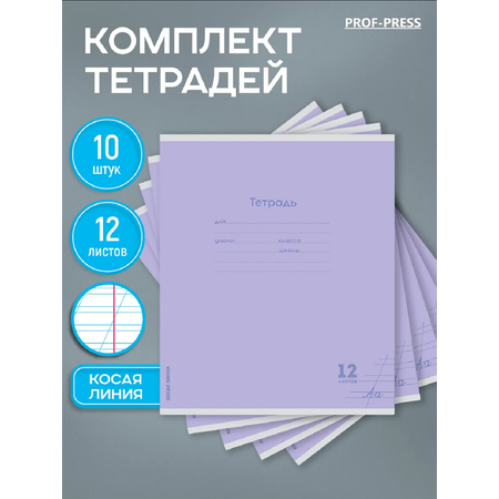 Тетрадь Prof-Press косая линейка 12 лист. 10 шт.