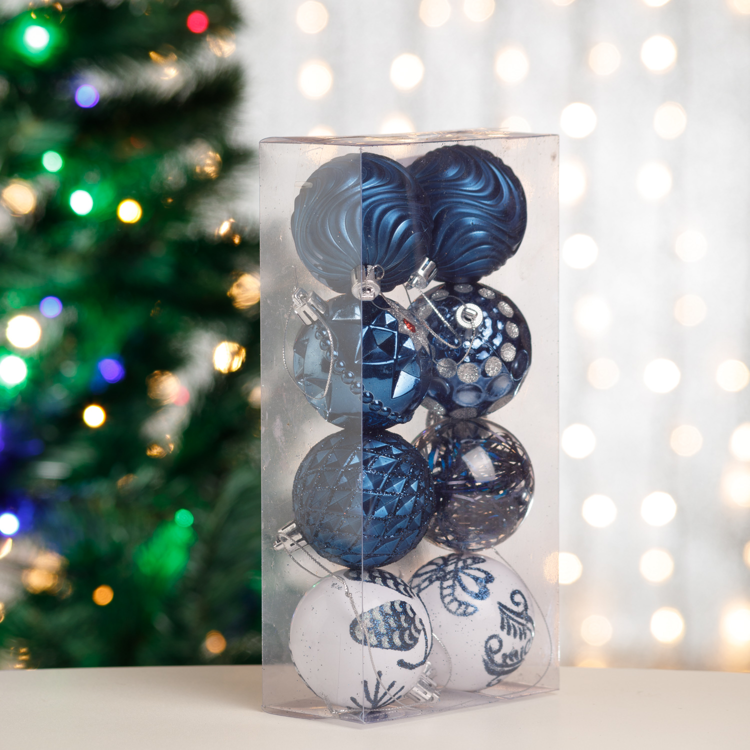 Набор елочных украшений BABY STYLE Шары синий белый принт 6 см 8 шт - фото 1