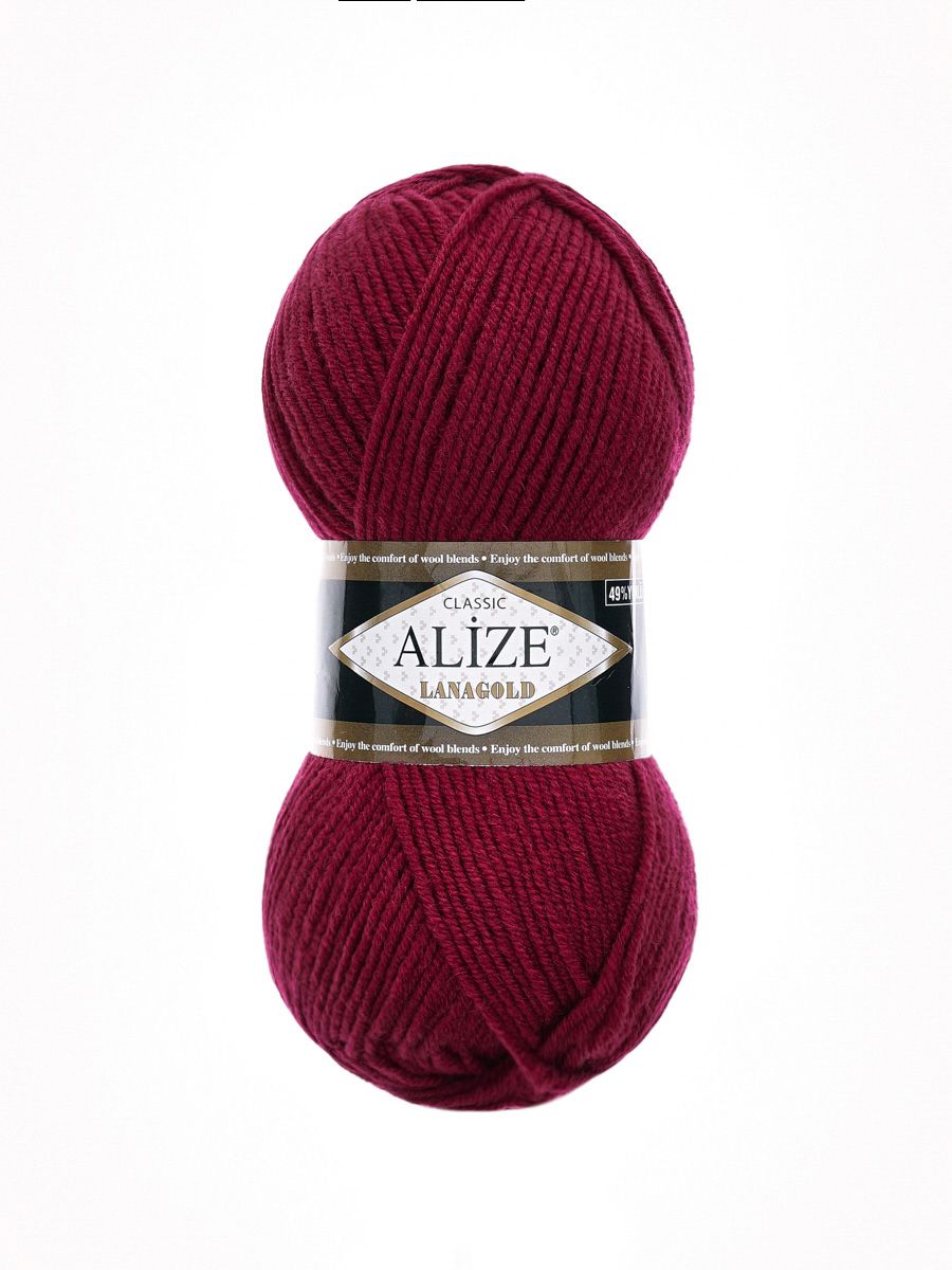 Пряжа Alize полушерстяная мягкая тонкая теплая Lanagold 100 гр 240 м 5 мотков 390 вишня - фото 3