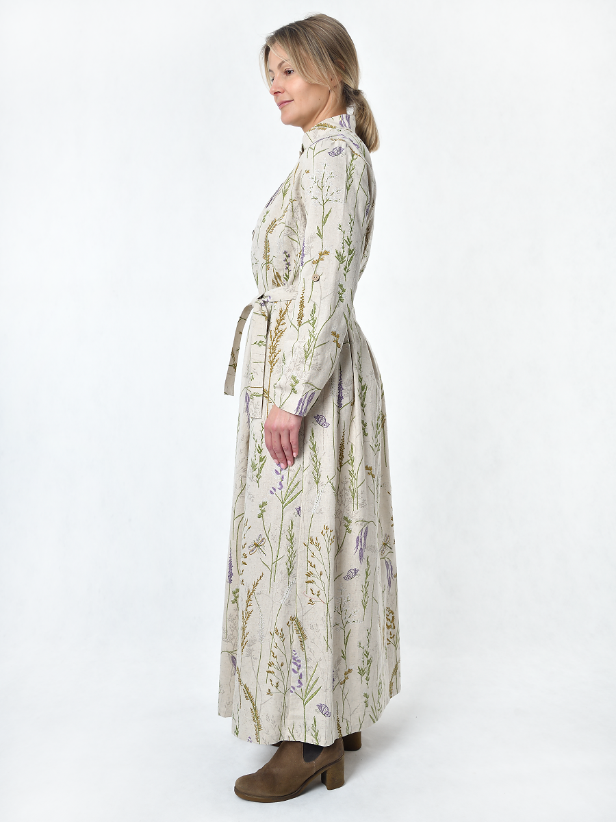 Платье Льняная Горница пл025-02/бежевый-зеленый - фото 7