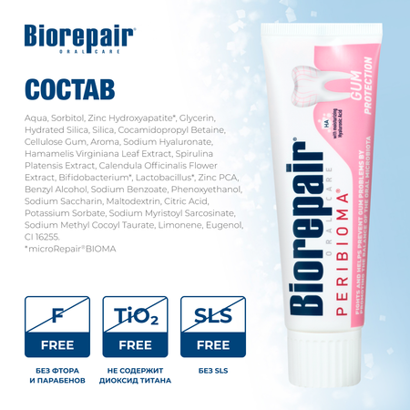 Зубная паста Biorepair без фтора мята