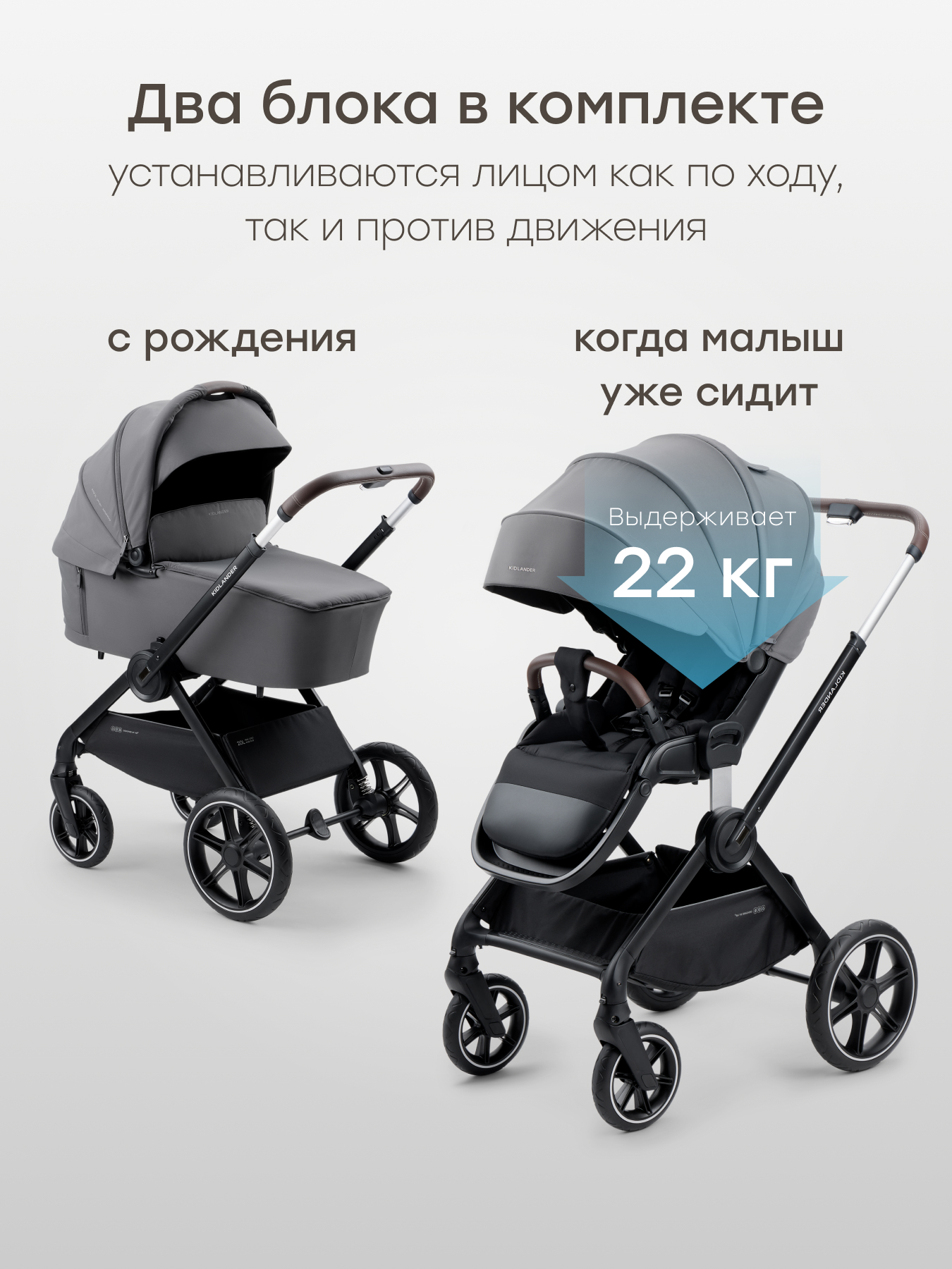 Коляска 2в1 Happy Baby Kidlander серый - фото 2
