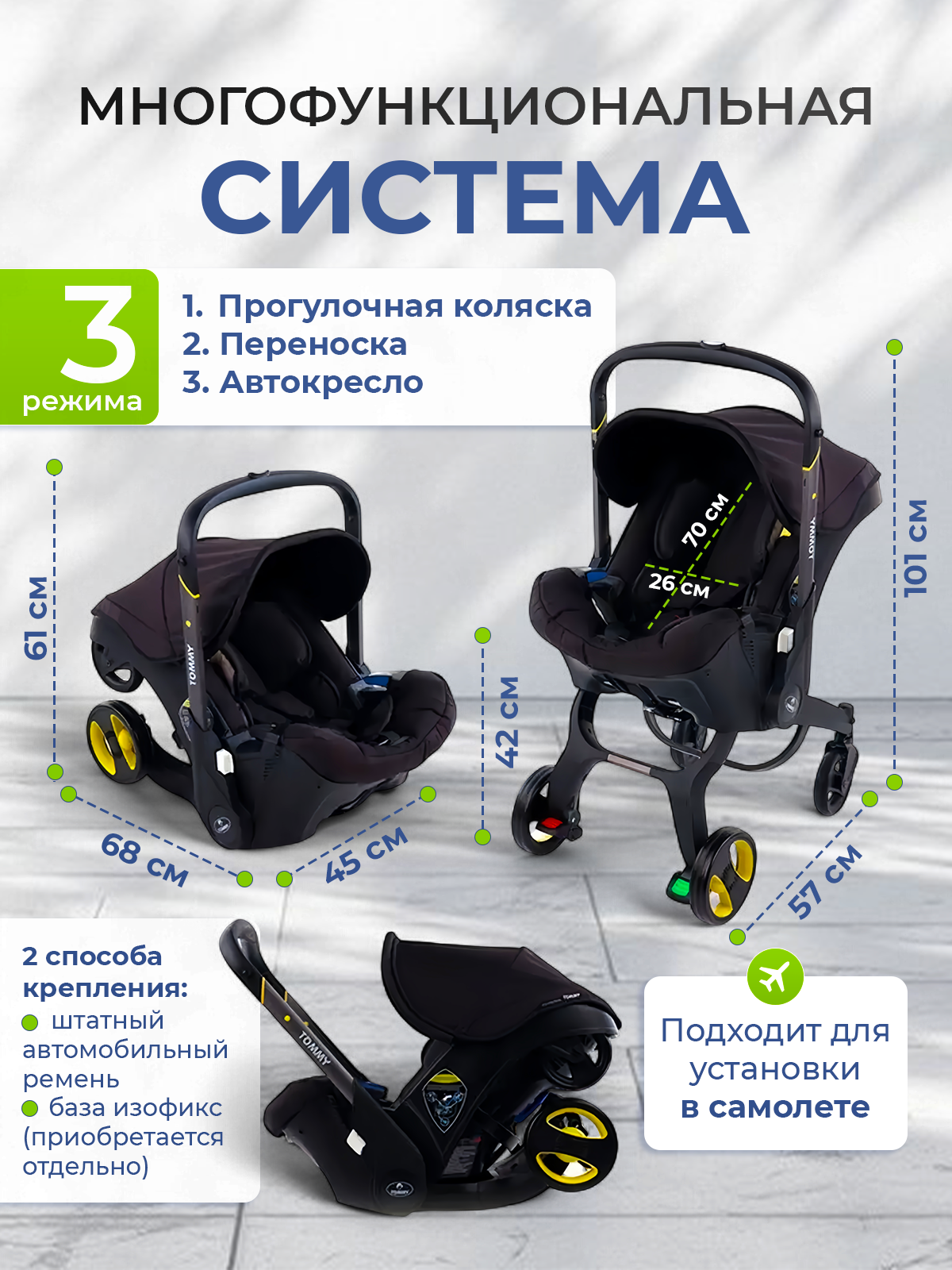 Коляска трансформер TOMMY Smart черный - фото 2