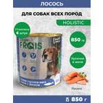 Консервированный корм Frais Влажный Holistic для собак кусочки мяса в желе с лососем 850г х 6шт