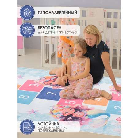 Ковер комнатный детский KOVRIKANA классики русалки голубой розовый 160см на 225см