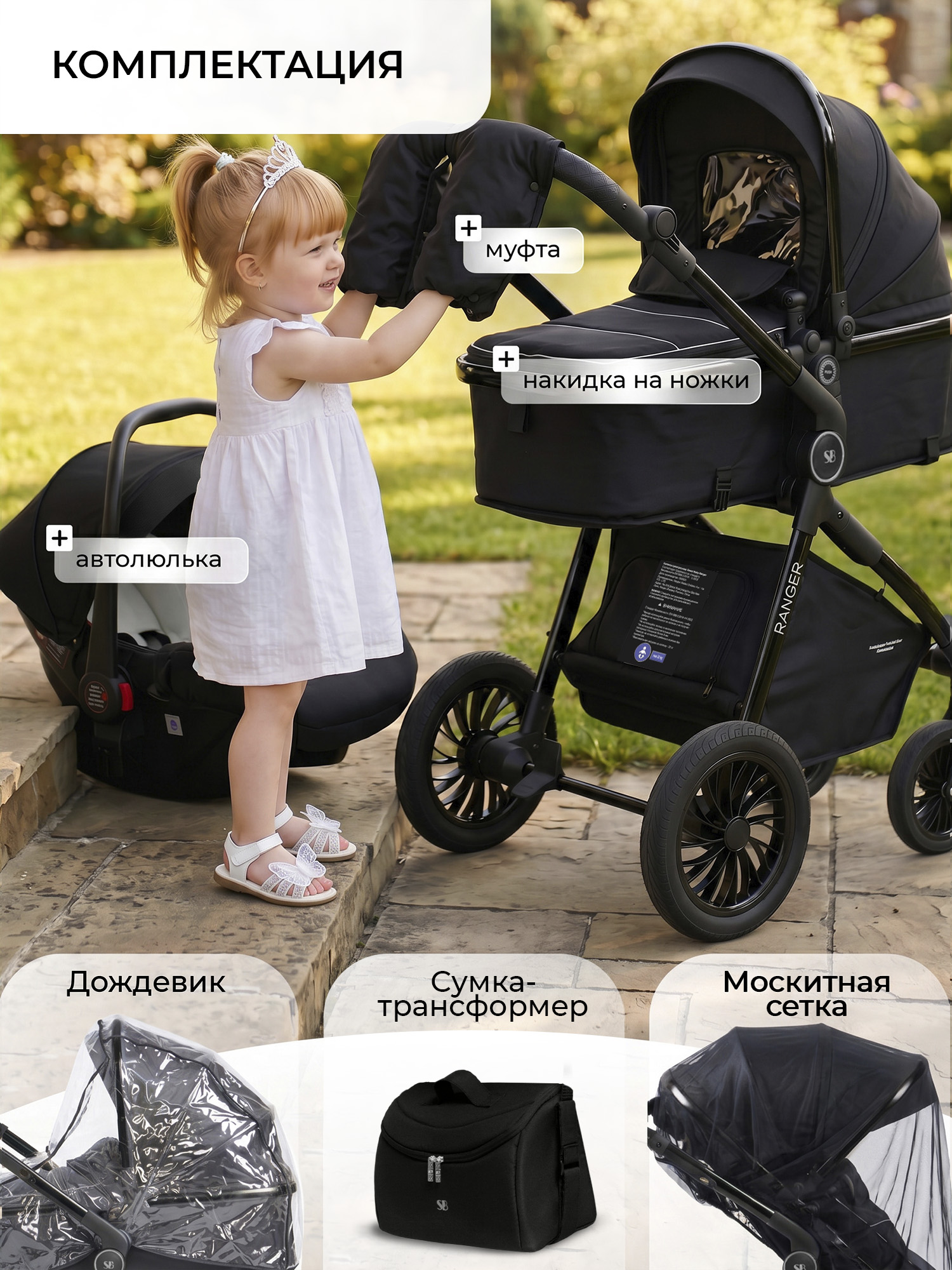 Коляска 3в1 Sweet Baby Ranger Neo Black Glossy черный - фото 13