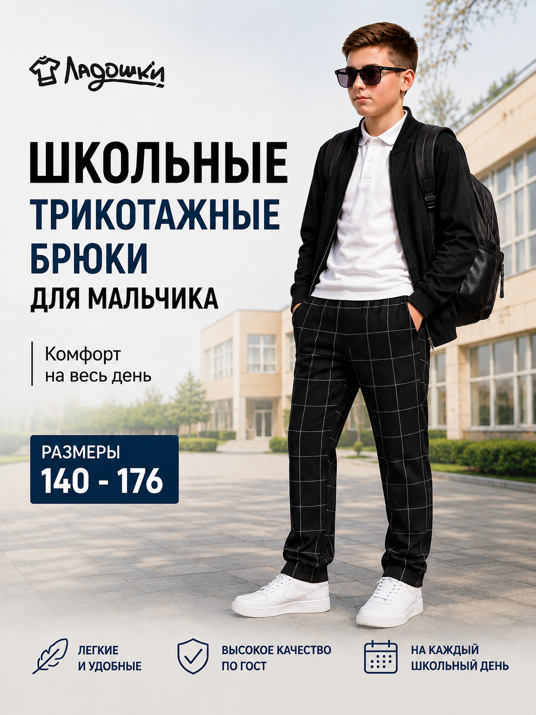 Брюки ЛАДОШКИ Брюки Вертикаль черная клетка - фото 5