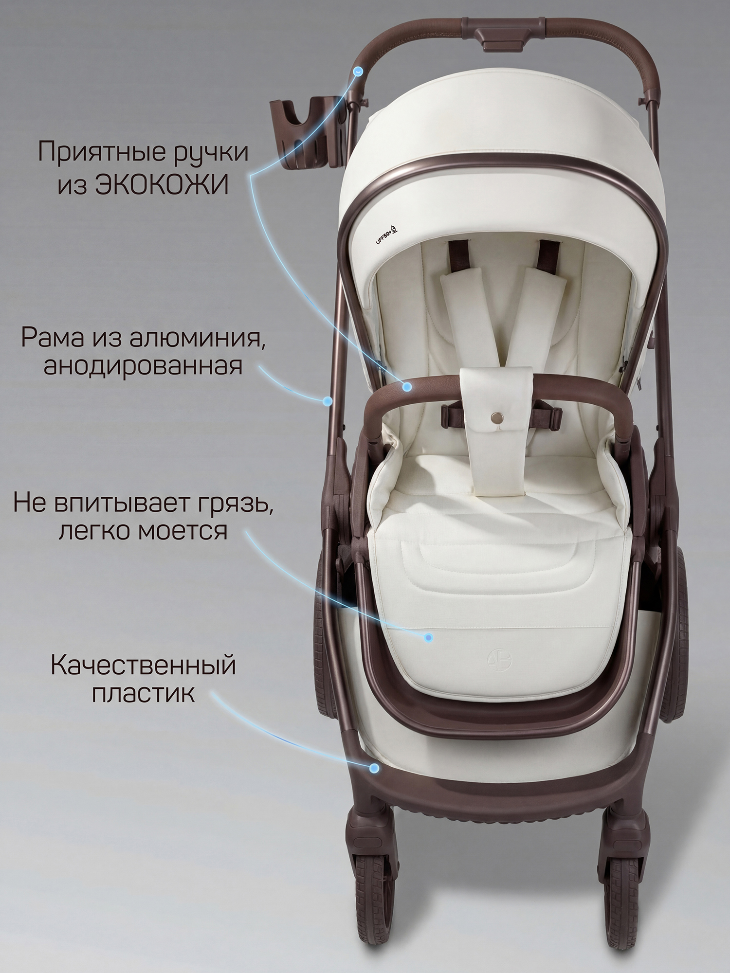 Коляска 2в1 Amarobaby Motus Premium Ecco Exclusive бежевый - фото 29