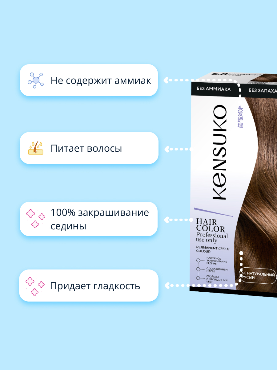 Краска для волос KENSUKO Тон 6.0 (Натуральный русый) 50 мл - фото 3