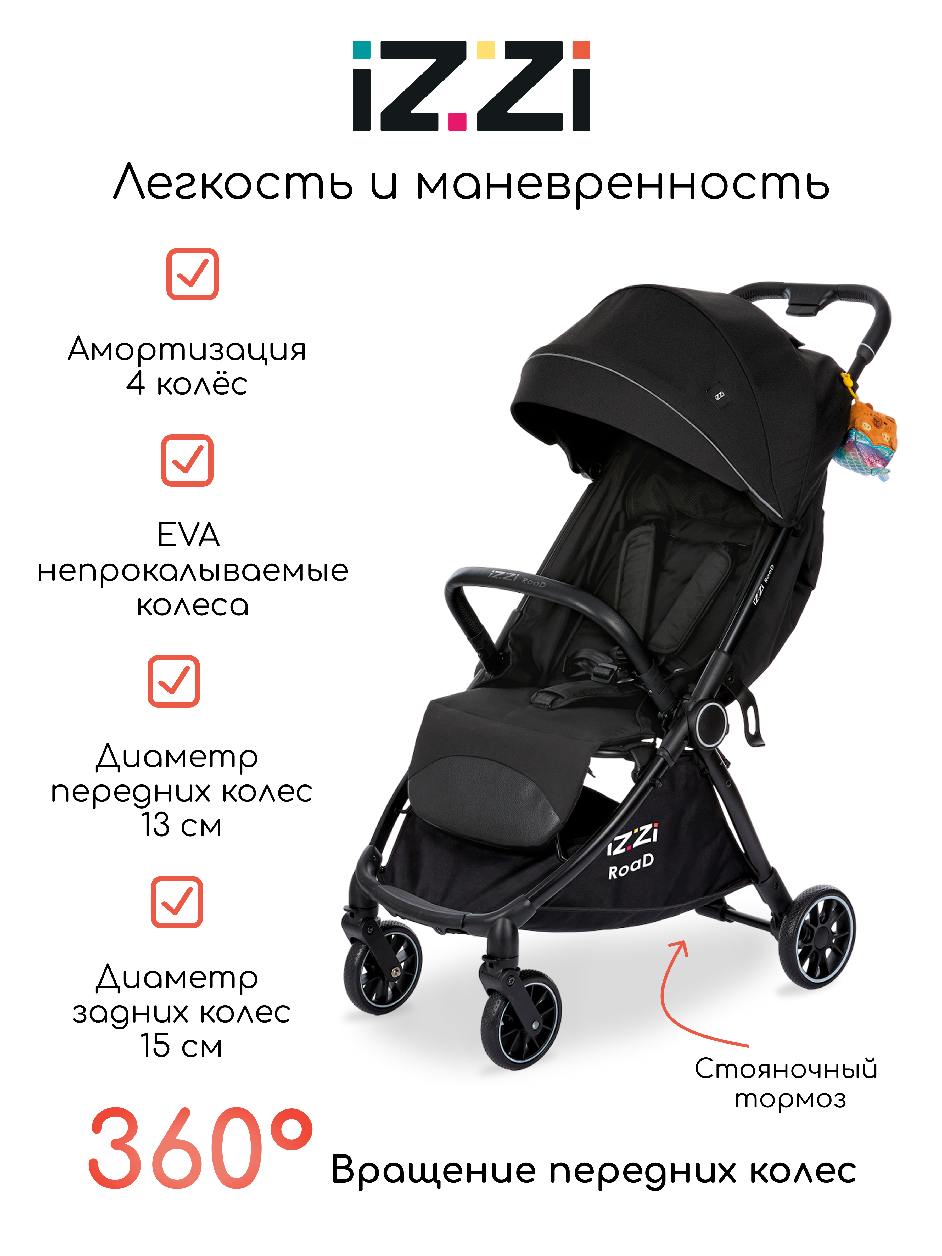 Коляска прогулочная iZZi для путешествий черный - фото 4