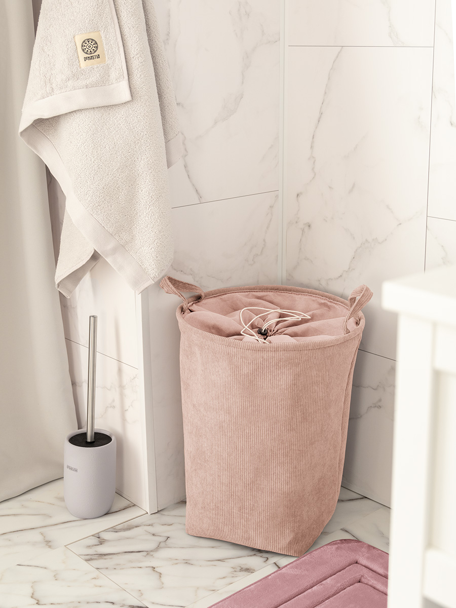 Корзина для белья DeNASTIA вельвет 36x45 см розовый H000041 - фото 1