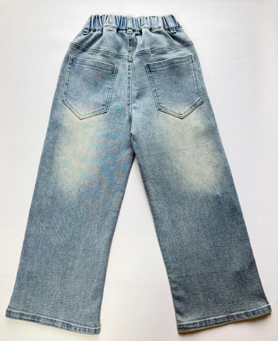 Джинсы iUkoworld Джинсы для девочки багги широкие на резинке - фото 7